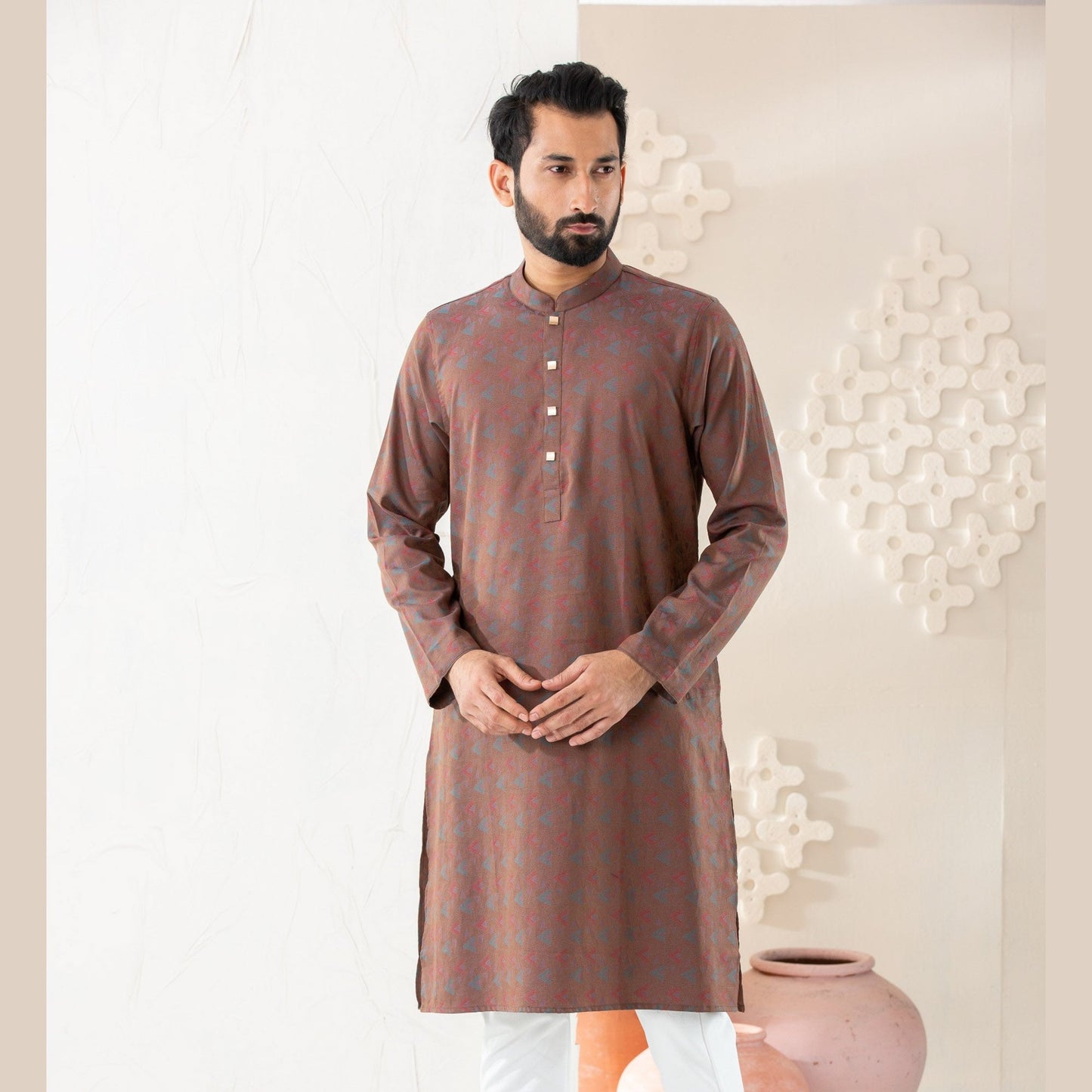 Mens Coffee Jacquard Panjabi