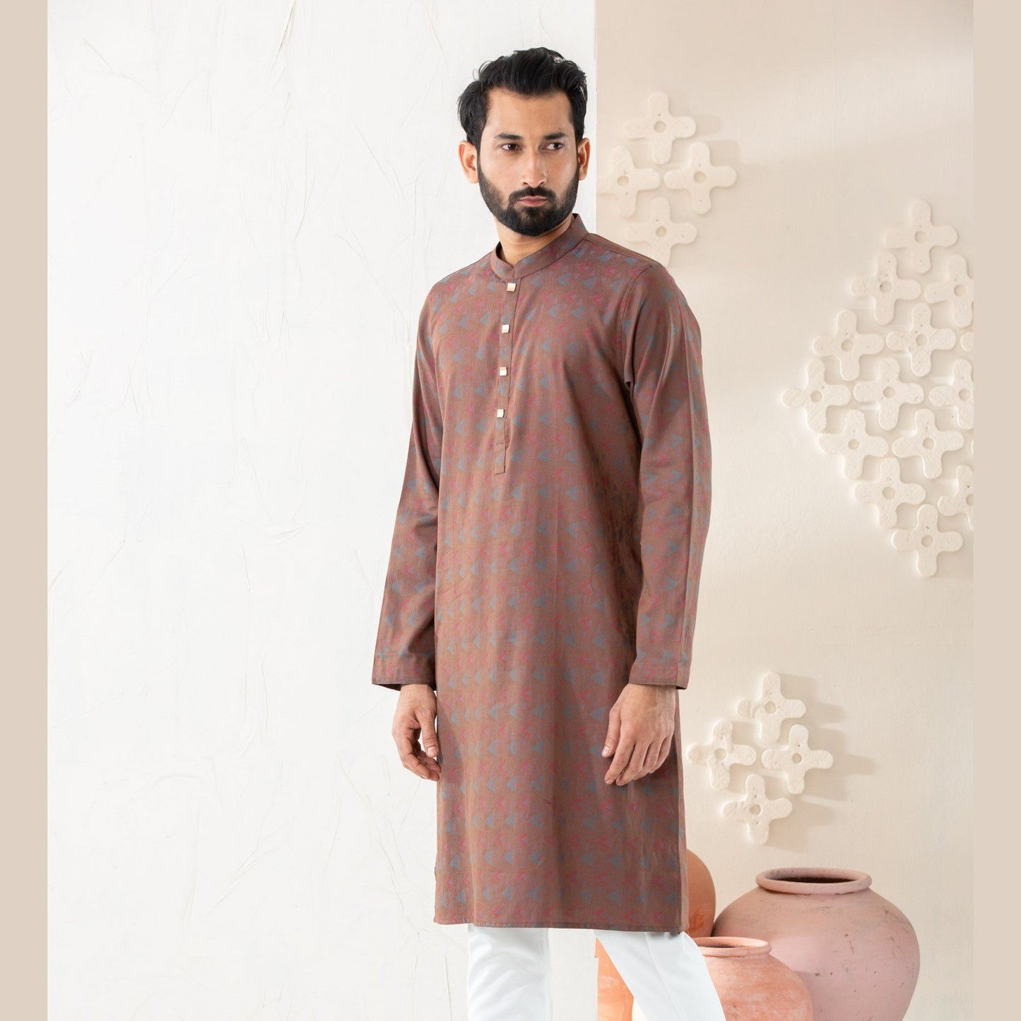 Mens Coffee Jacquard Panjabi