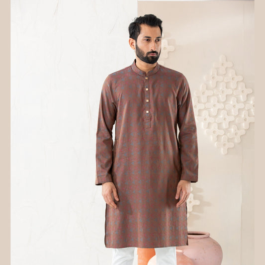 Mens Coffee Jacquard Panjabi