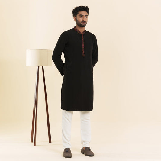Men's Black Embroidery Panjabi