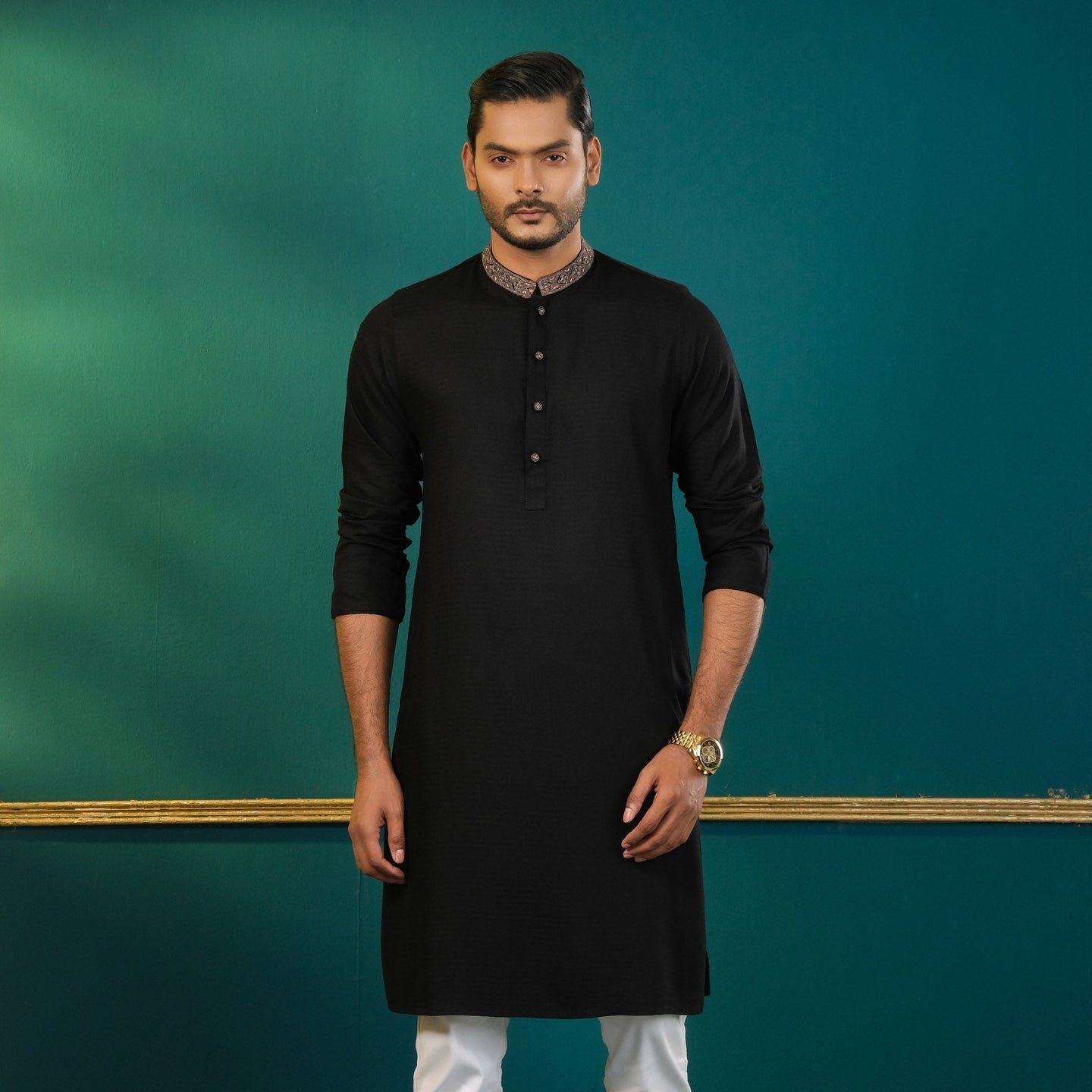 Men's Black Embroidered Panjabi