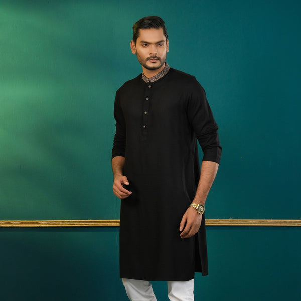 Men's Black Embroidered Panjabi