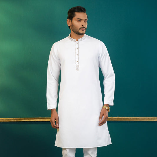 Men's White Embroidery Panjabi