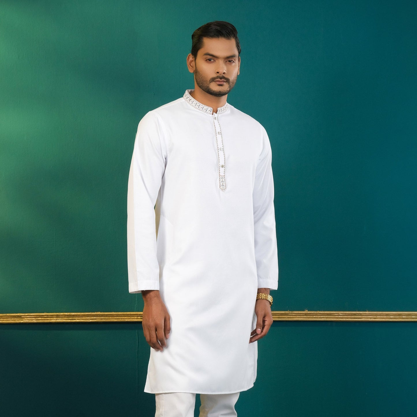 Men's White Embroidery Panjabi