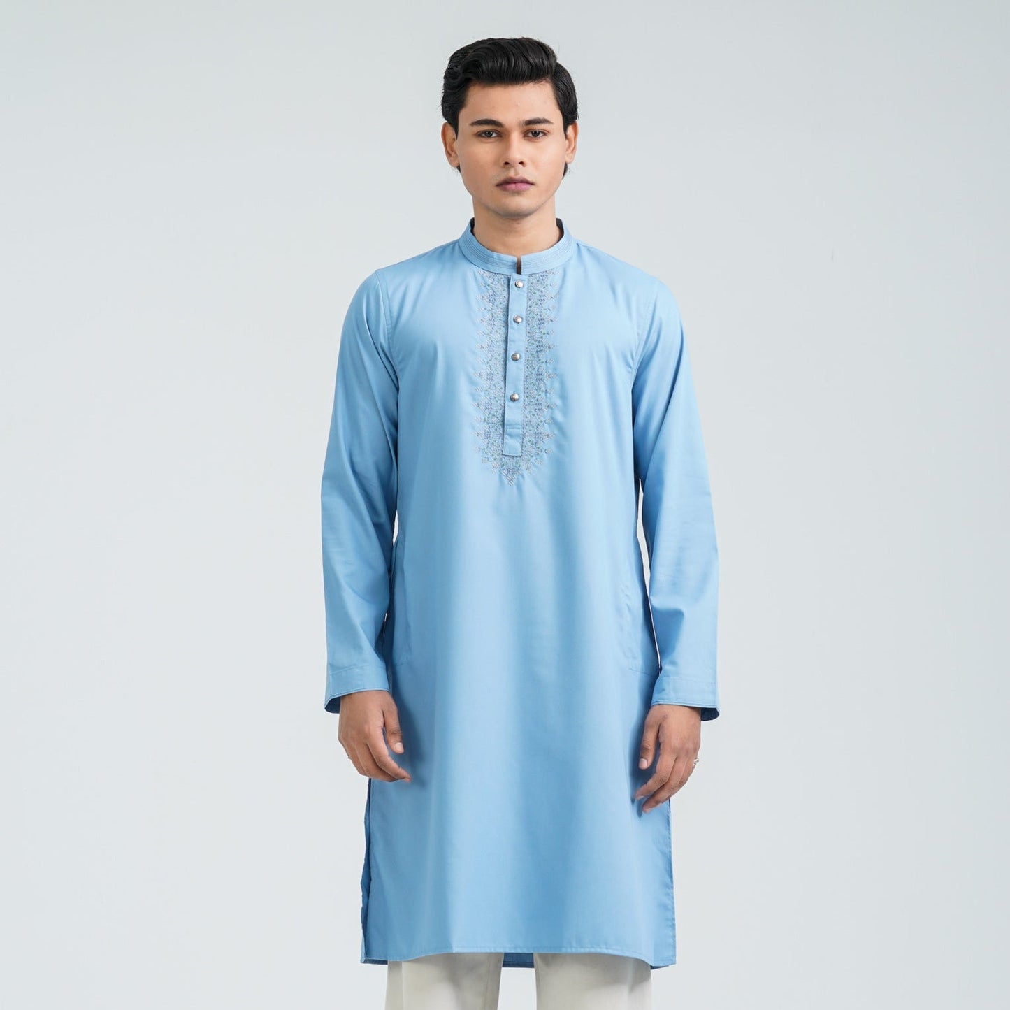 Men's Sky Blue Embroidered Suiting Panjabi