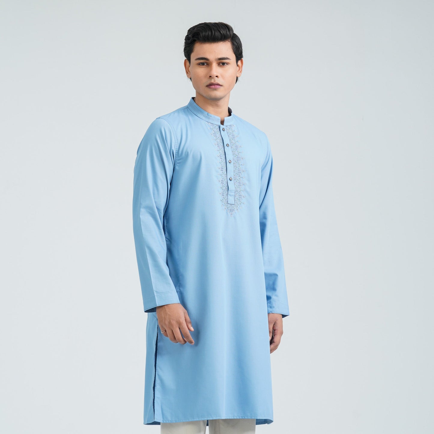 Men's Sky Blue Embroidered Suiting Panjabi