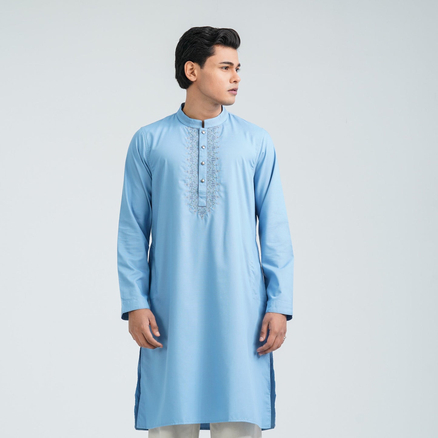 Men's Sky Blue Embroidered Suiting Panjabi