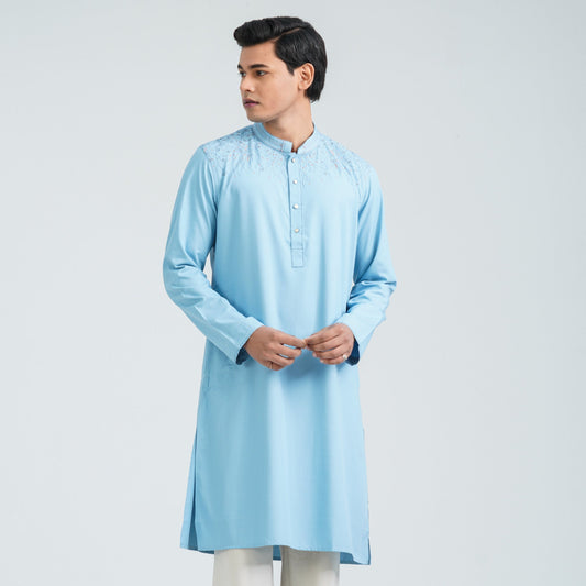 Men’s Sky Blue Embroidered Panjabi