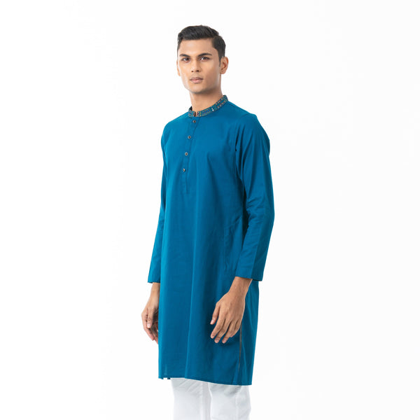 Mens Teal Blue Karchupi Panjabi