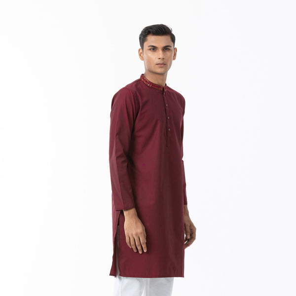 Mens Maroon Panjabi With Karchupi Work