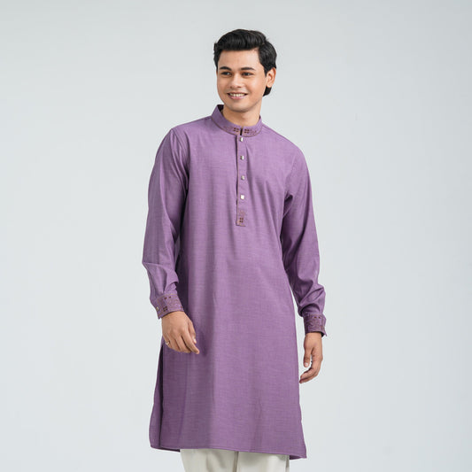 Men's Purple Embroidered Panjabi