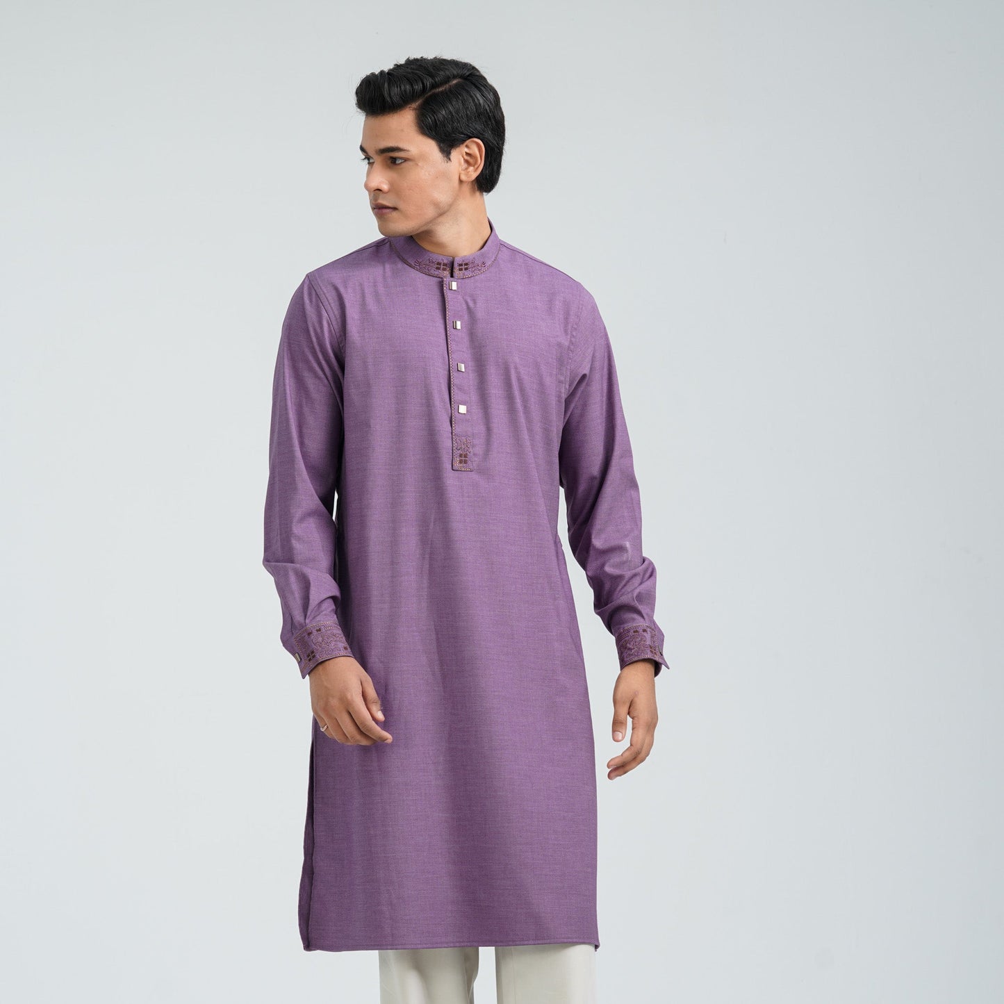 Men's Purple Embroidered Panjabi
