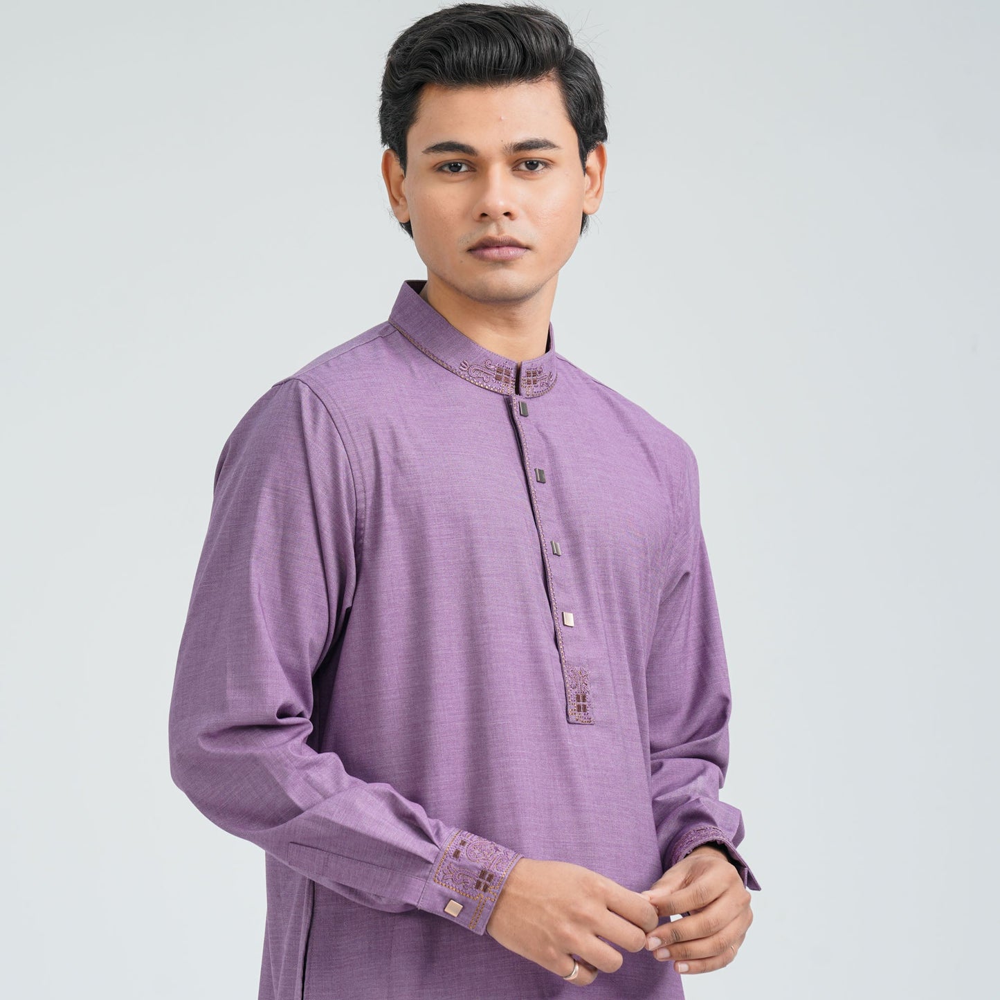 Men's Purple Embroidered Panjabi