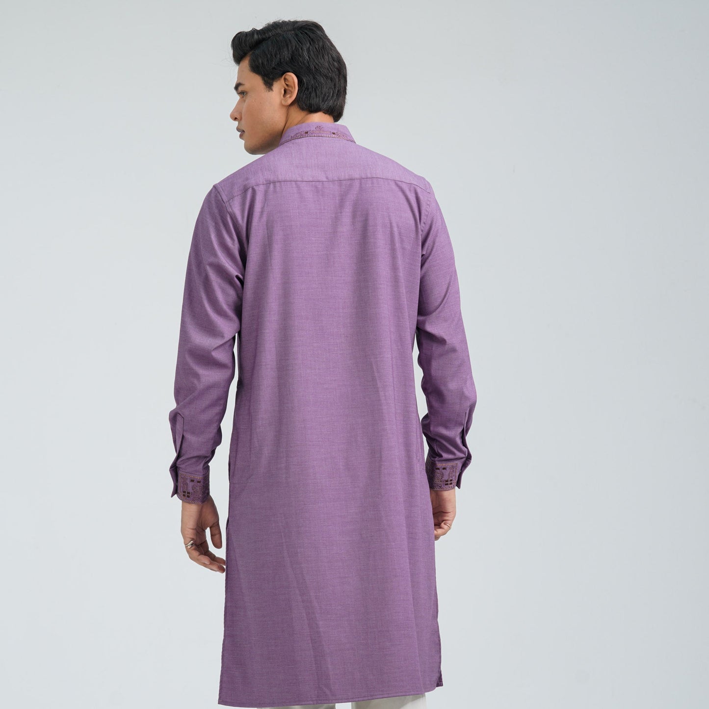 Men's Purple Embroidered Panjabi