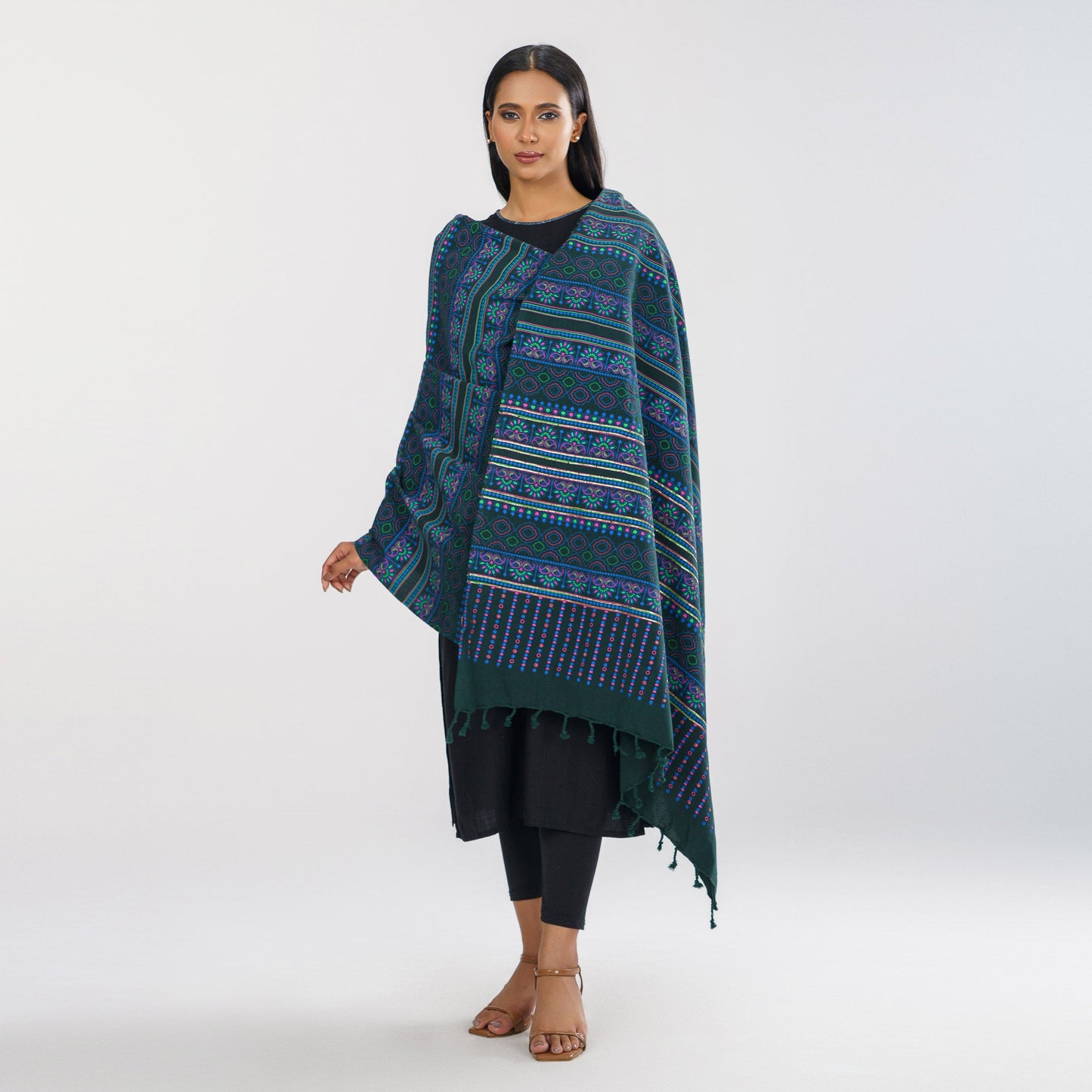 Womens Green Ethnic Shawl
