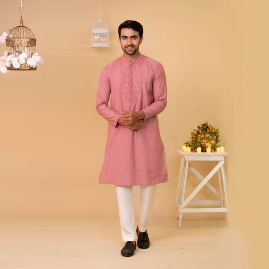 Men's Red Embroidery Panjabi