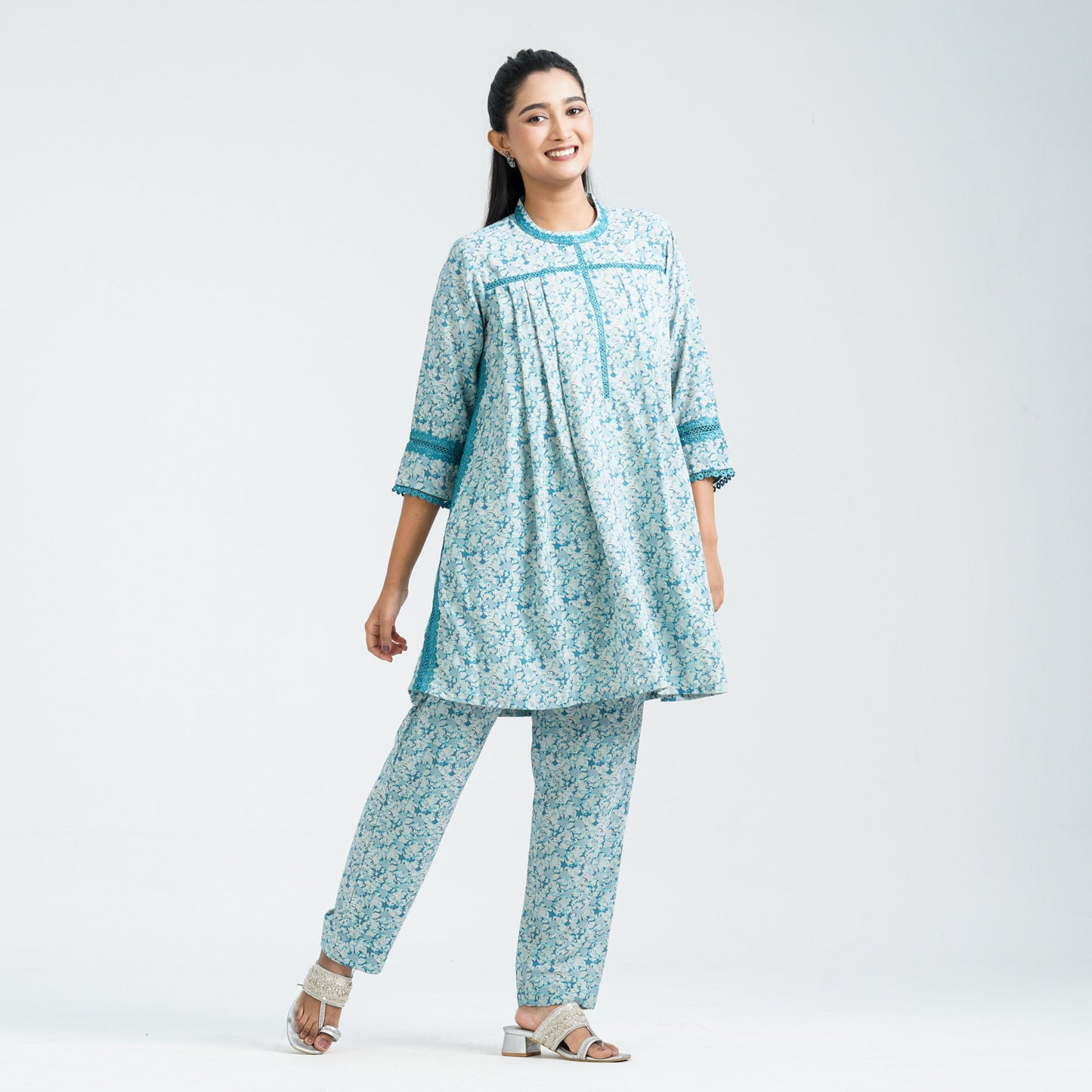 Women's Blue Blended Two Piece Set