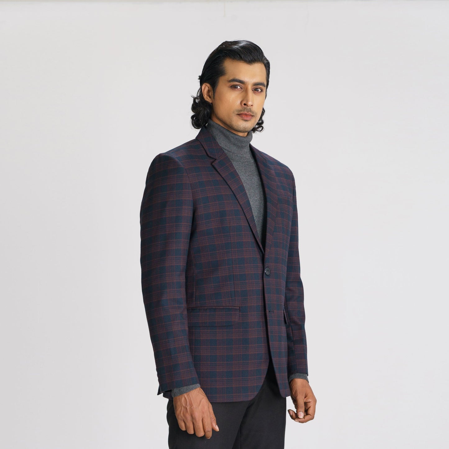 Mens Navy Check Blazer