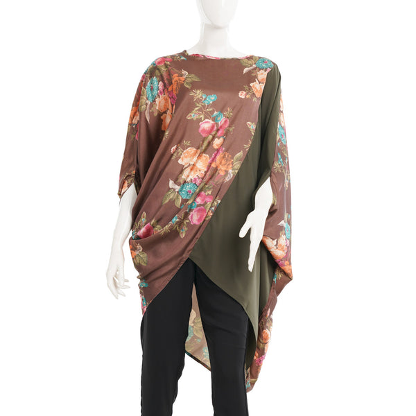 Womens Olive Floral Print Boxy Top