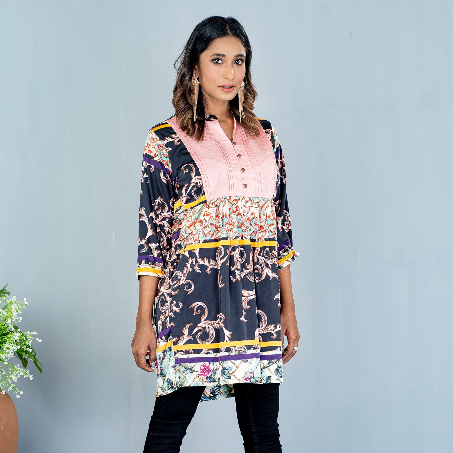 Ladies Kurti- Navy Print