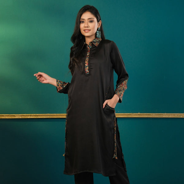 Womens Ethnic Black Silk Kurti