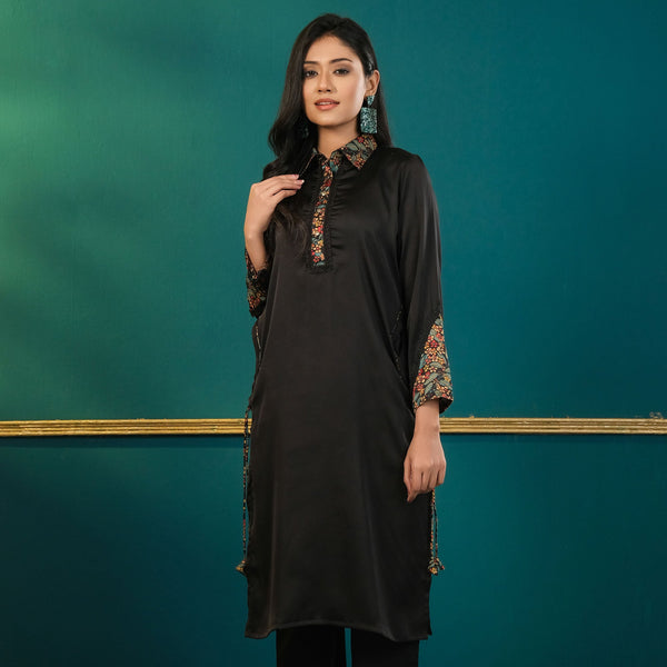 Womens Ethnic Black Silk Kurti