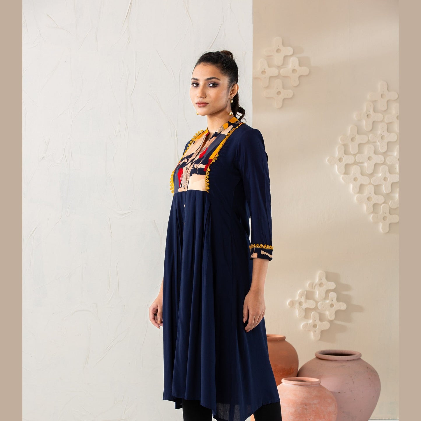 Women Navy Printed Kurti