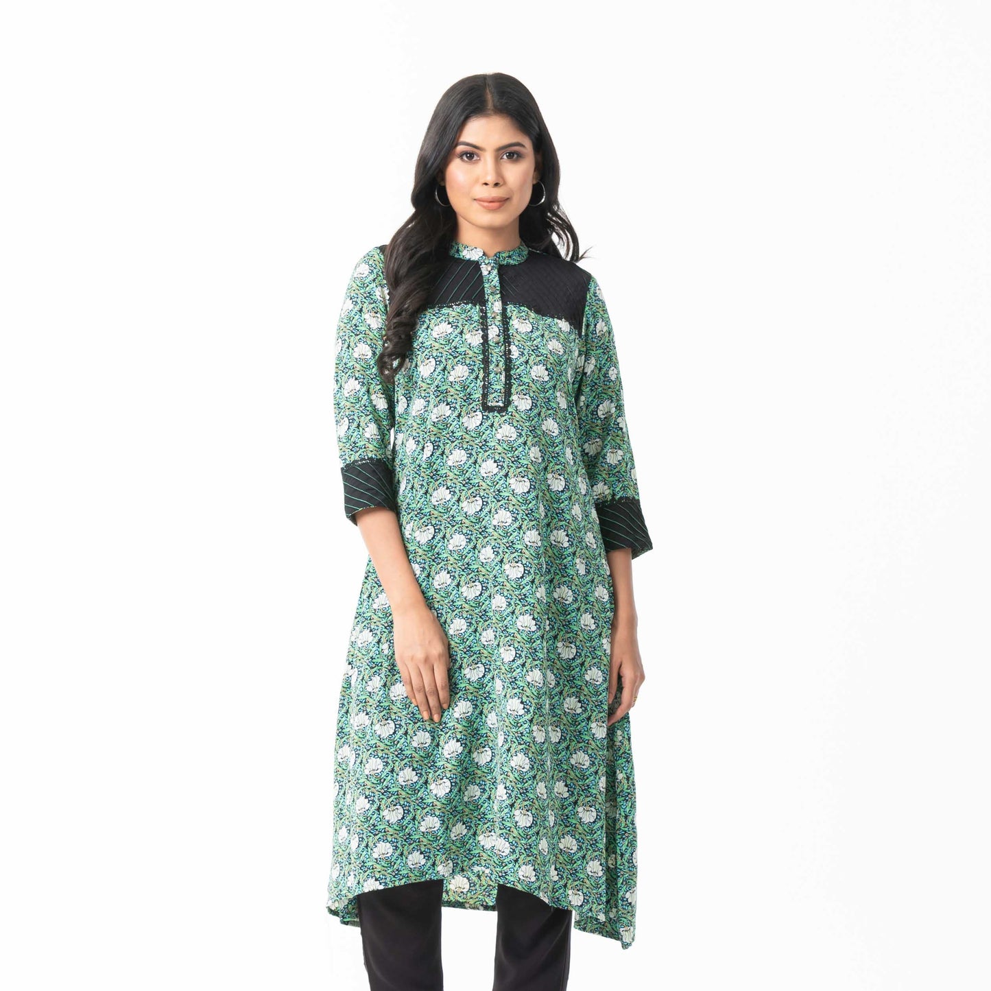 Women Green Pleated Kurti