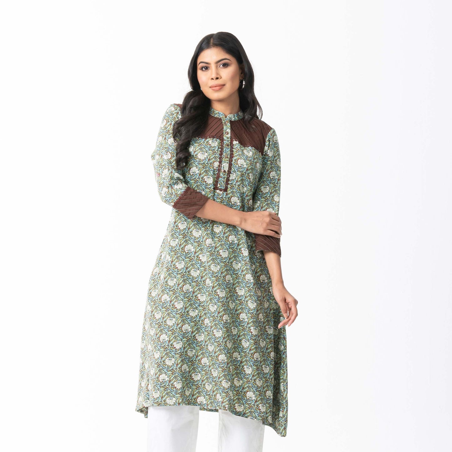 Women Coffee Pleated Kurti