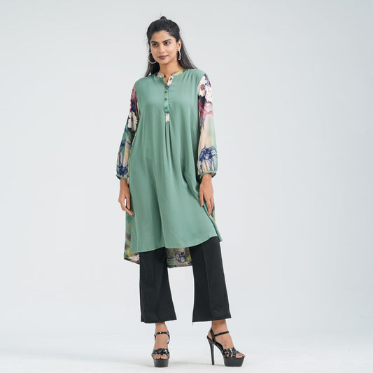 Women's Green Floral Blended Kurti