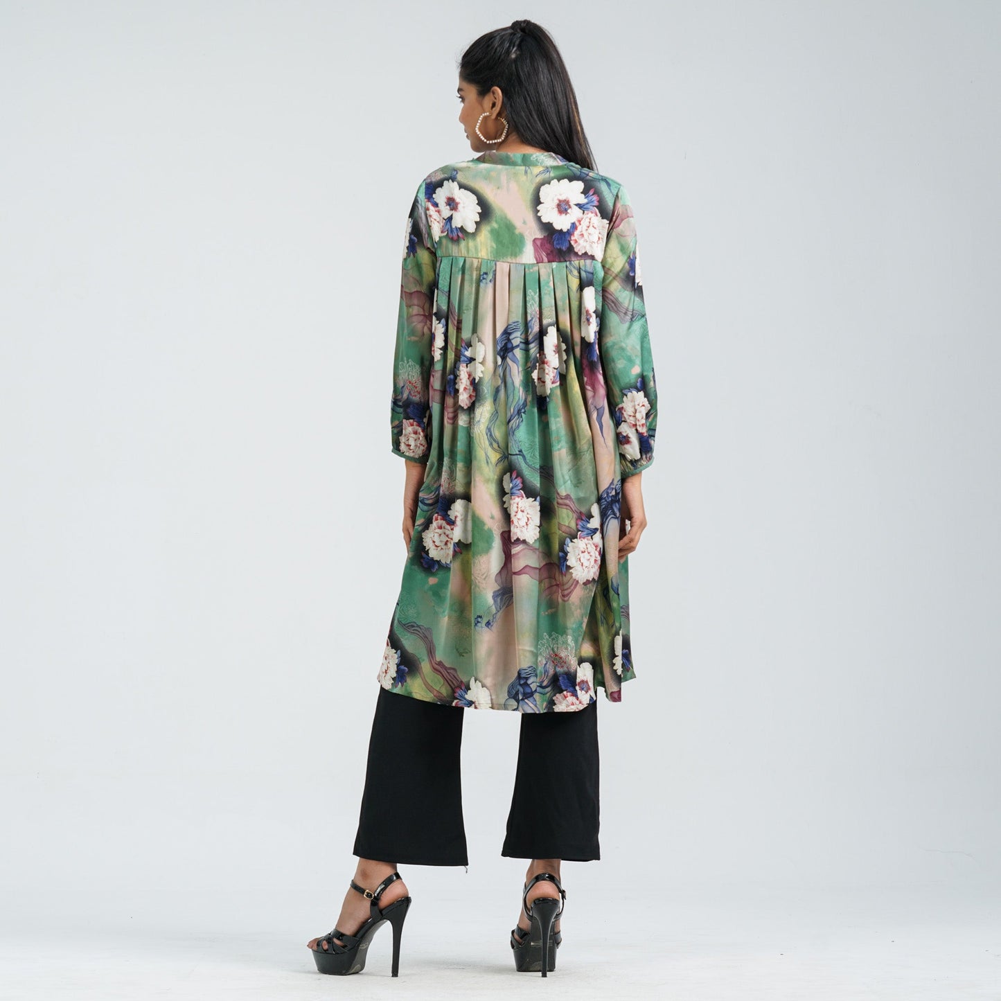Women's Green Floral Blended Kurti