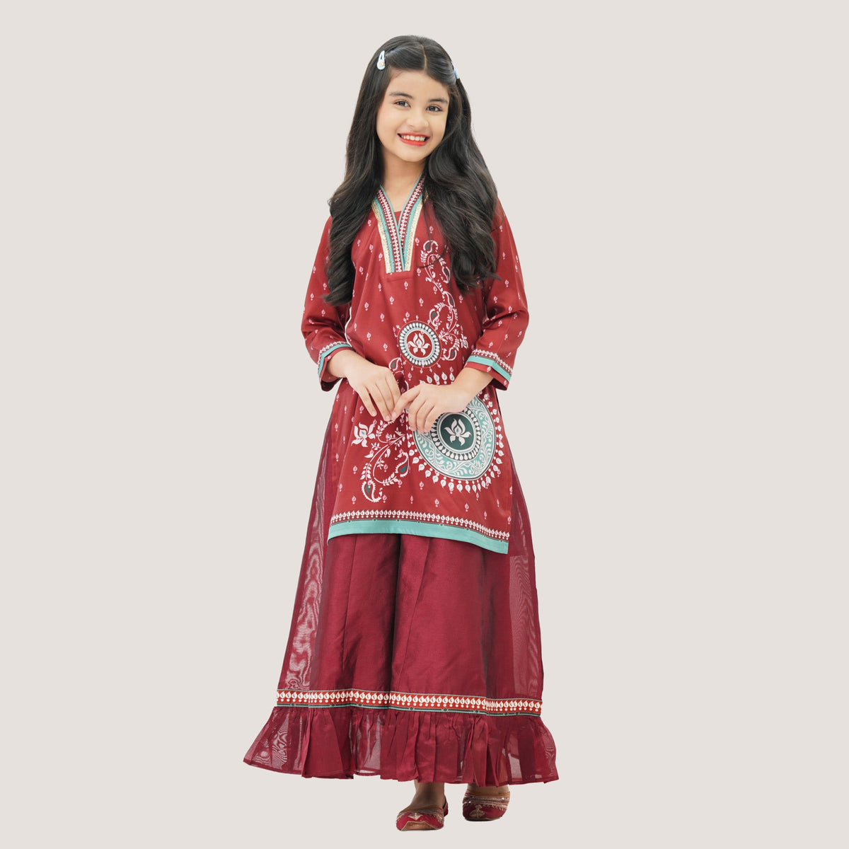 Girls Maroon Two Piece Set