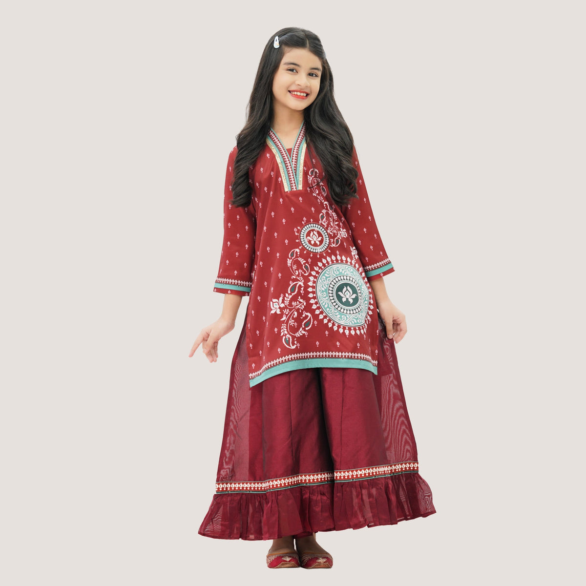Girls Maroon Two Piece Set