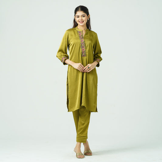 Women’s Mixed Silk Embroidered Two-Piece Set