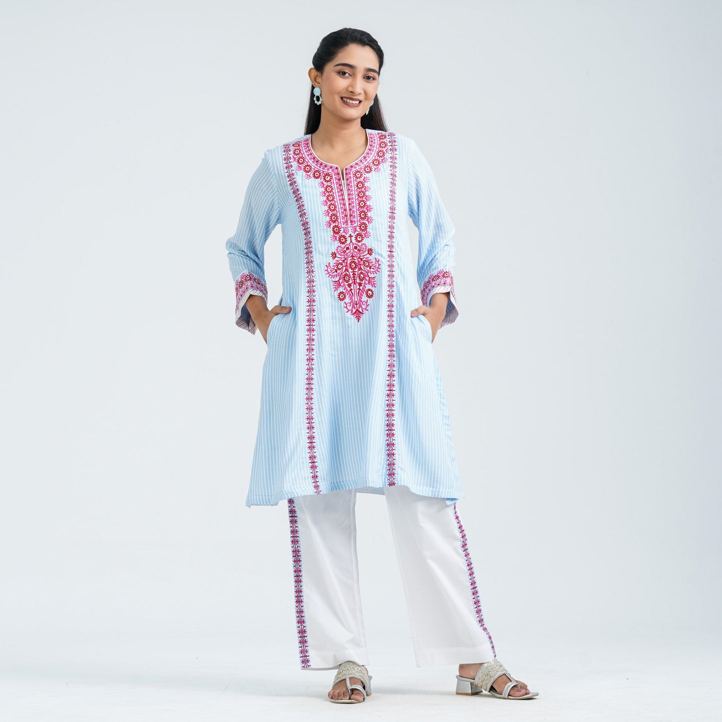 Women's Blue Cotton Two Piece Set