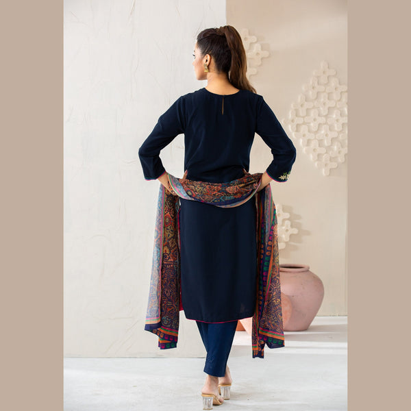 Womens Navy Ethnic 3Pcs Set