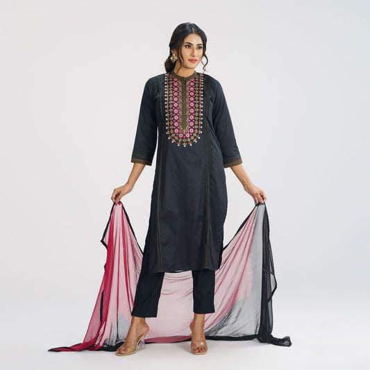 Womens Black Ethnic Three Piece