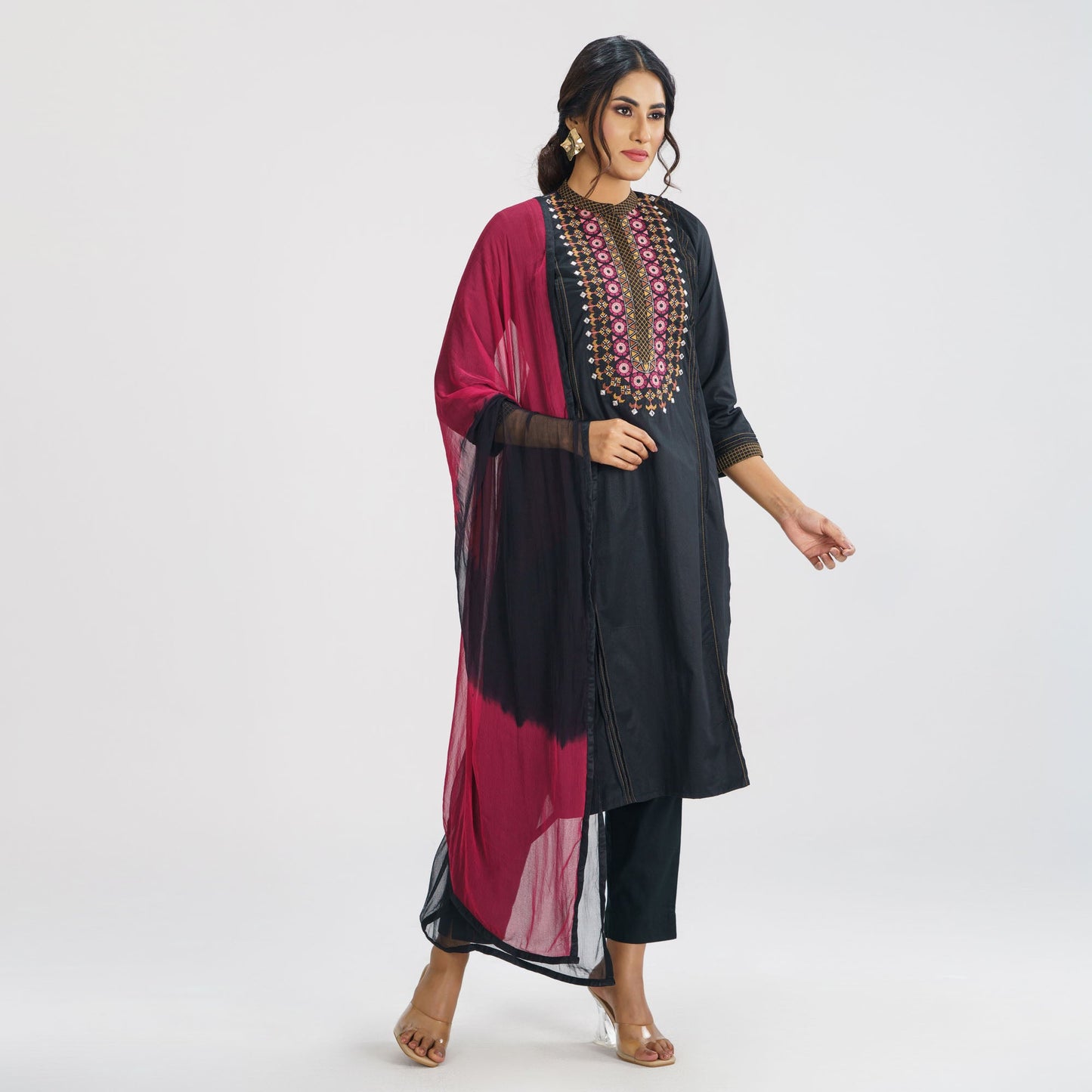 Womens Black Ethnic Three Piece