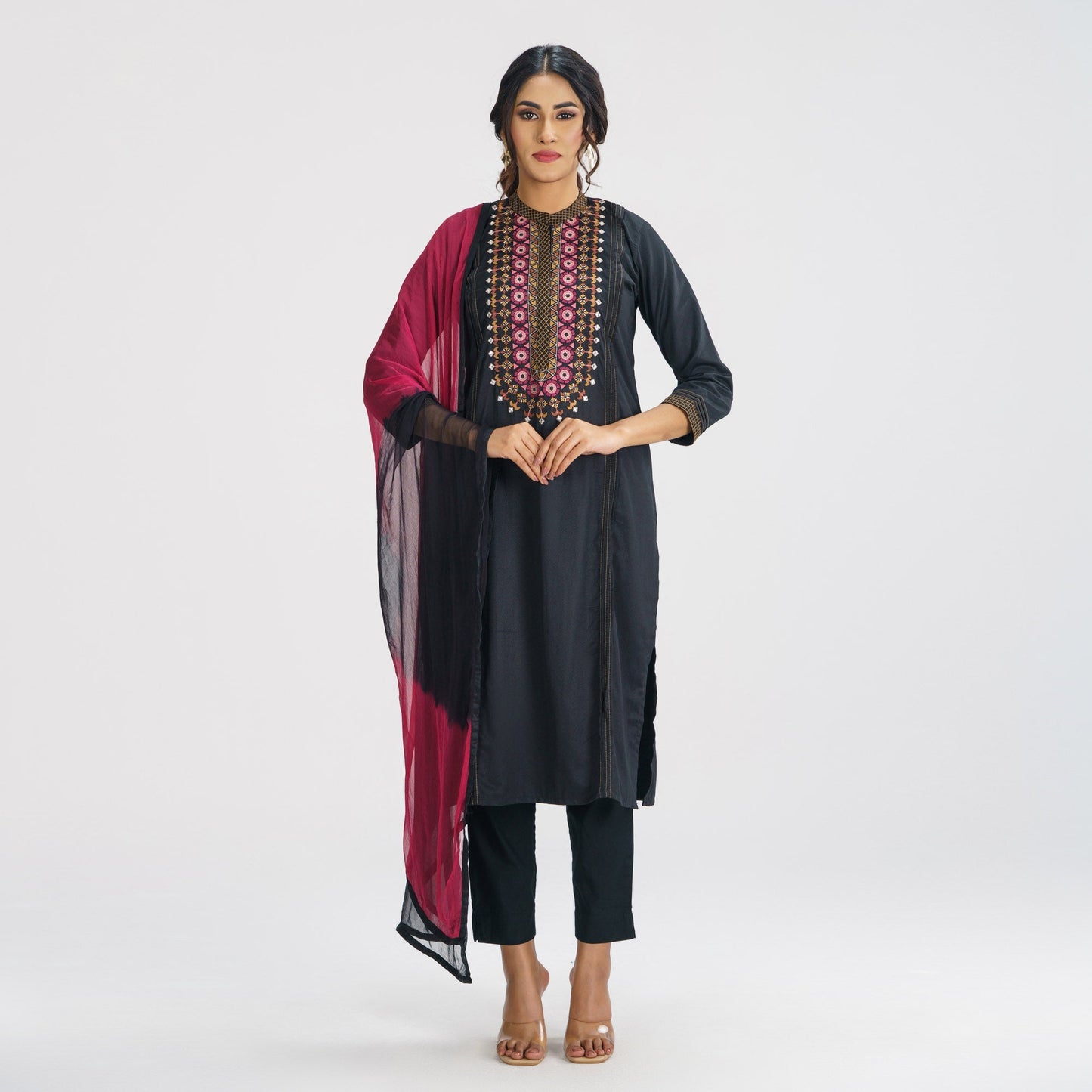 Womens Black Ethnic Three Piece