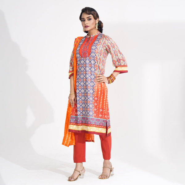 Women Orange Ethnic 3-Piece Set