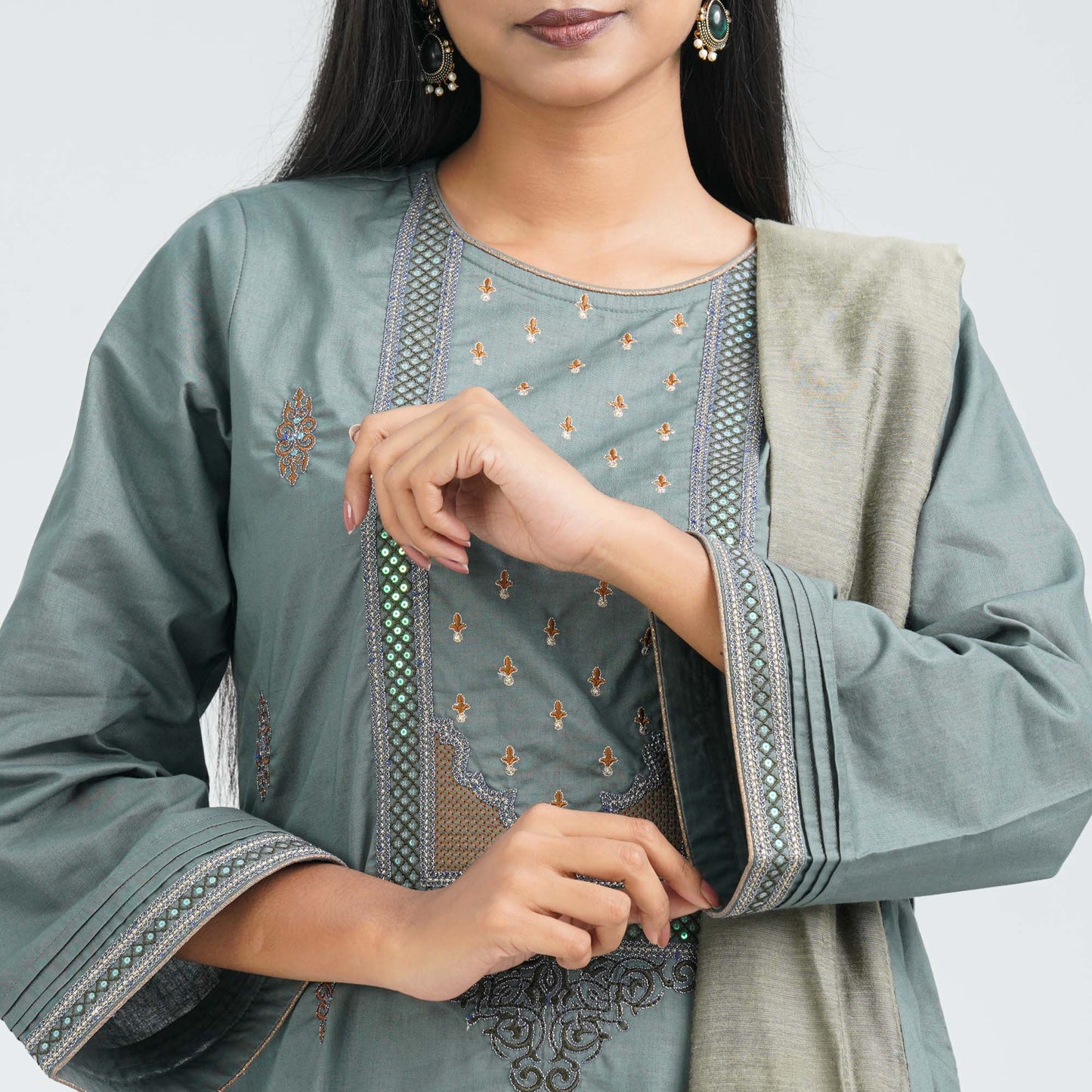Women’s Cotton Embroidered Three Piece  Set