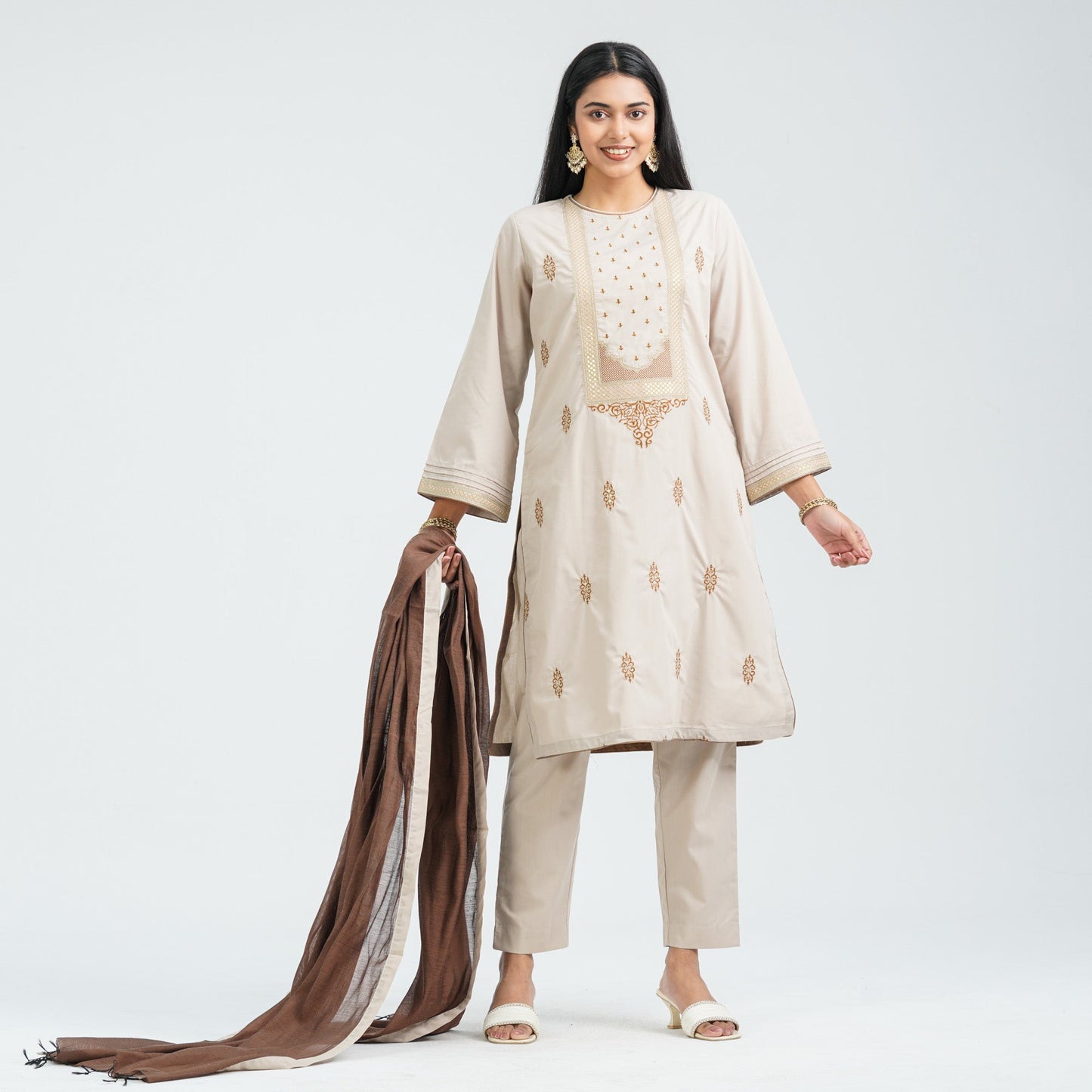 Women’s Cotton Embroidered Three Piece  Set
