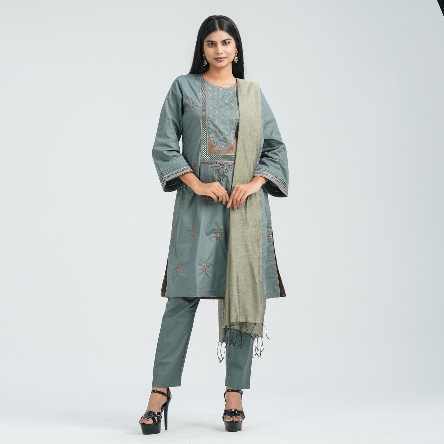 Women’s Cotton Embroidered Three Piece  Set