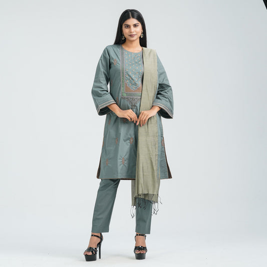 Women’s Cotton Embroidered Three Piece  Set