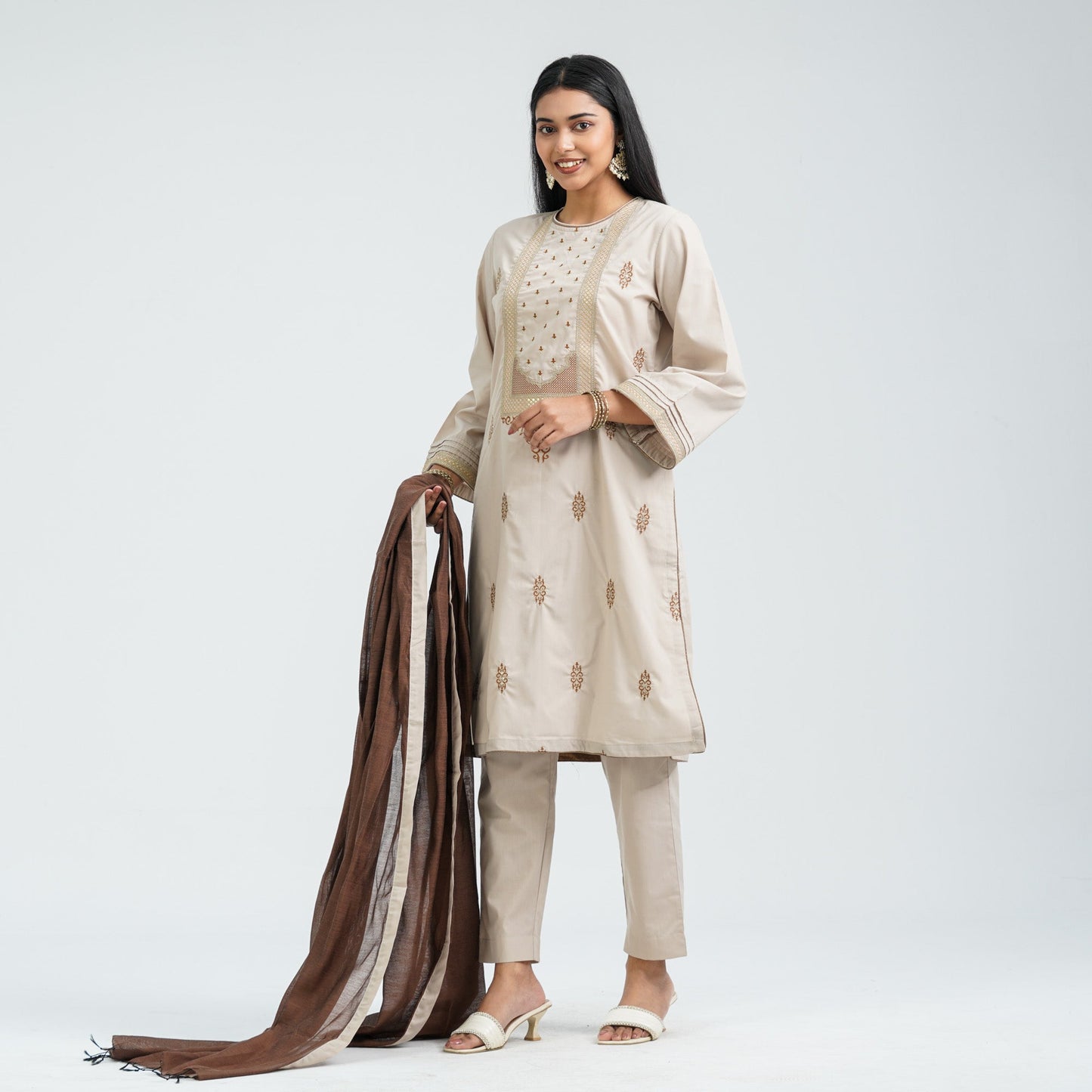 Women’s Cotton Embroidered Three Piece  Set