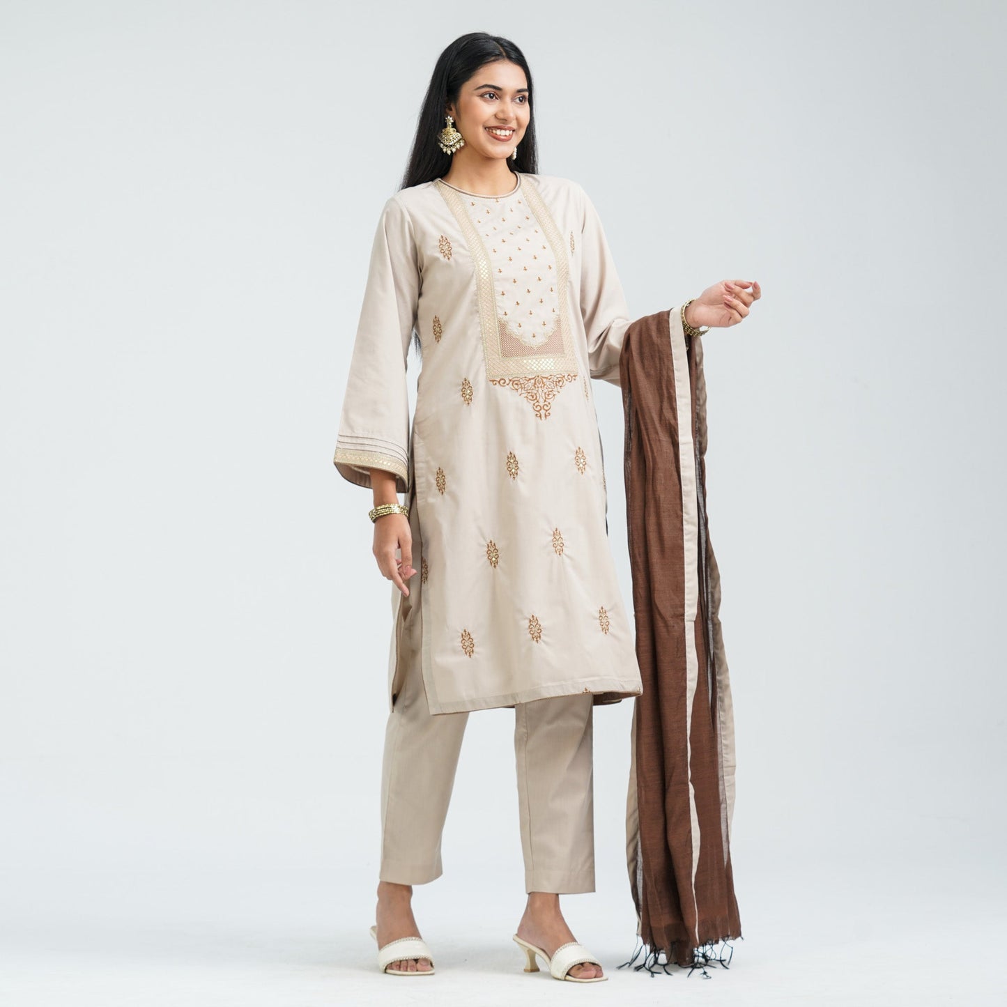 Women’s Cotton Embroidered Three Piece  Set