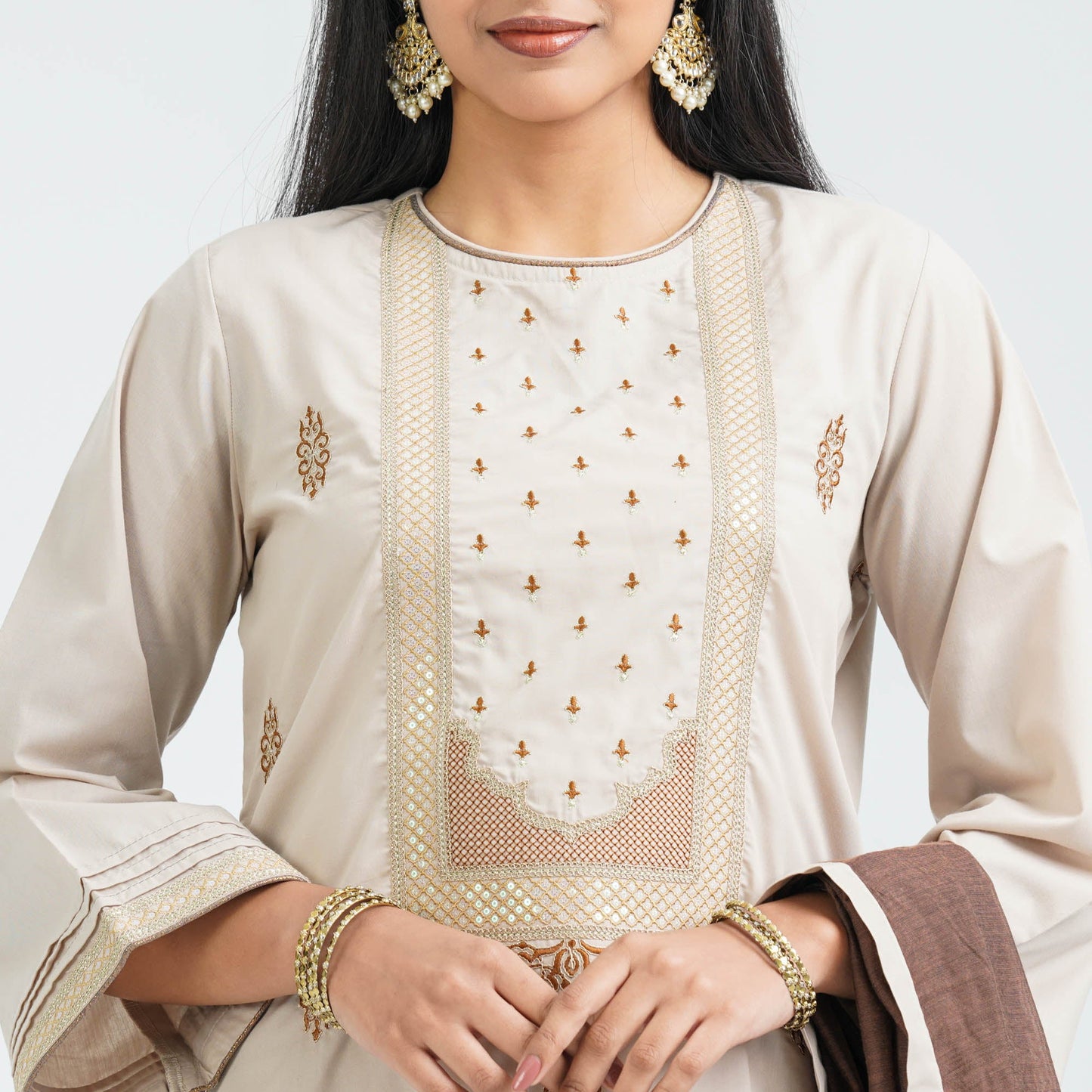 Women’s Cotton Embroidered Three Piece  Set
