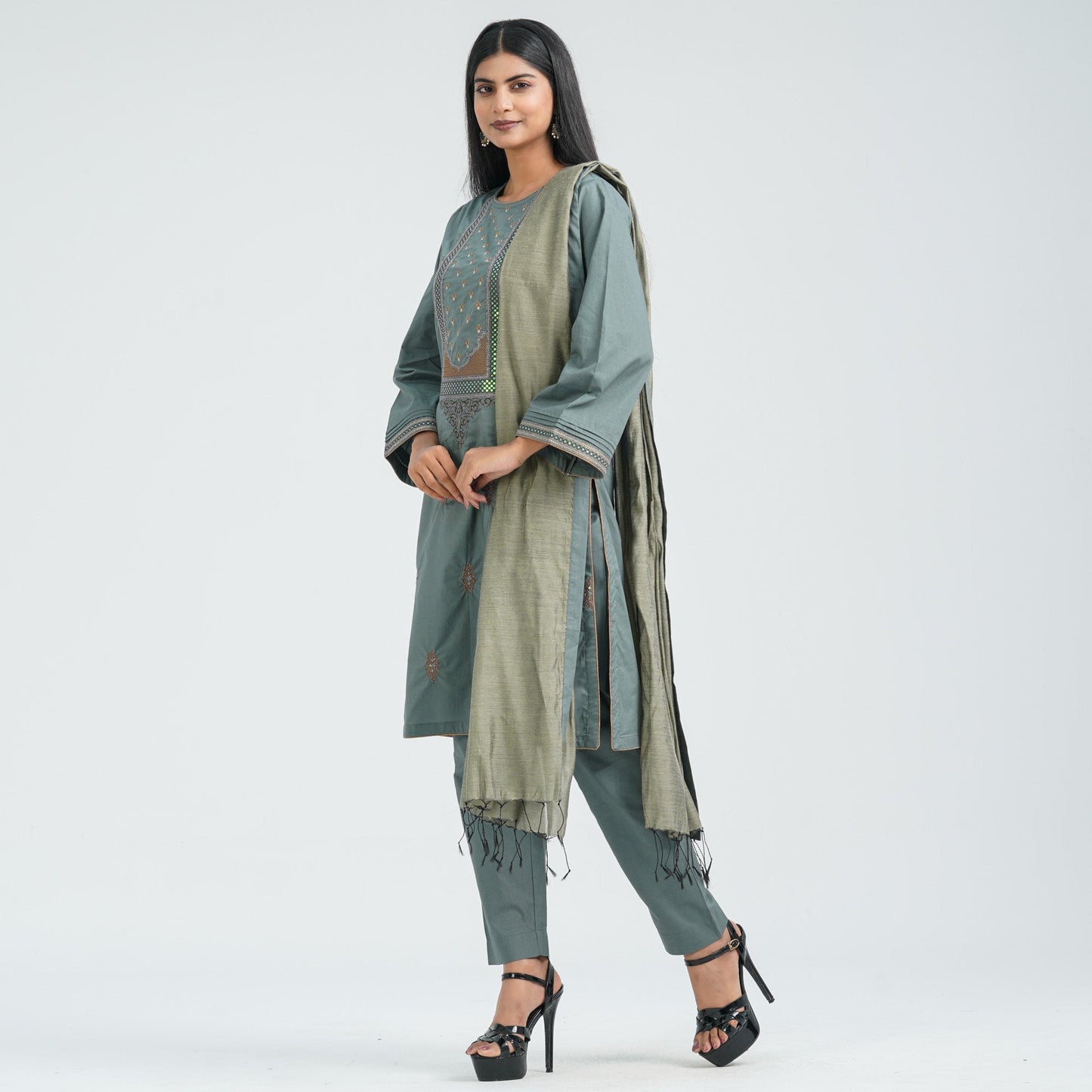 Women’s Cotton Embroidered Three Piece  Set
