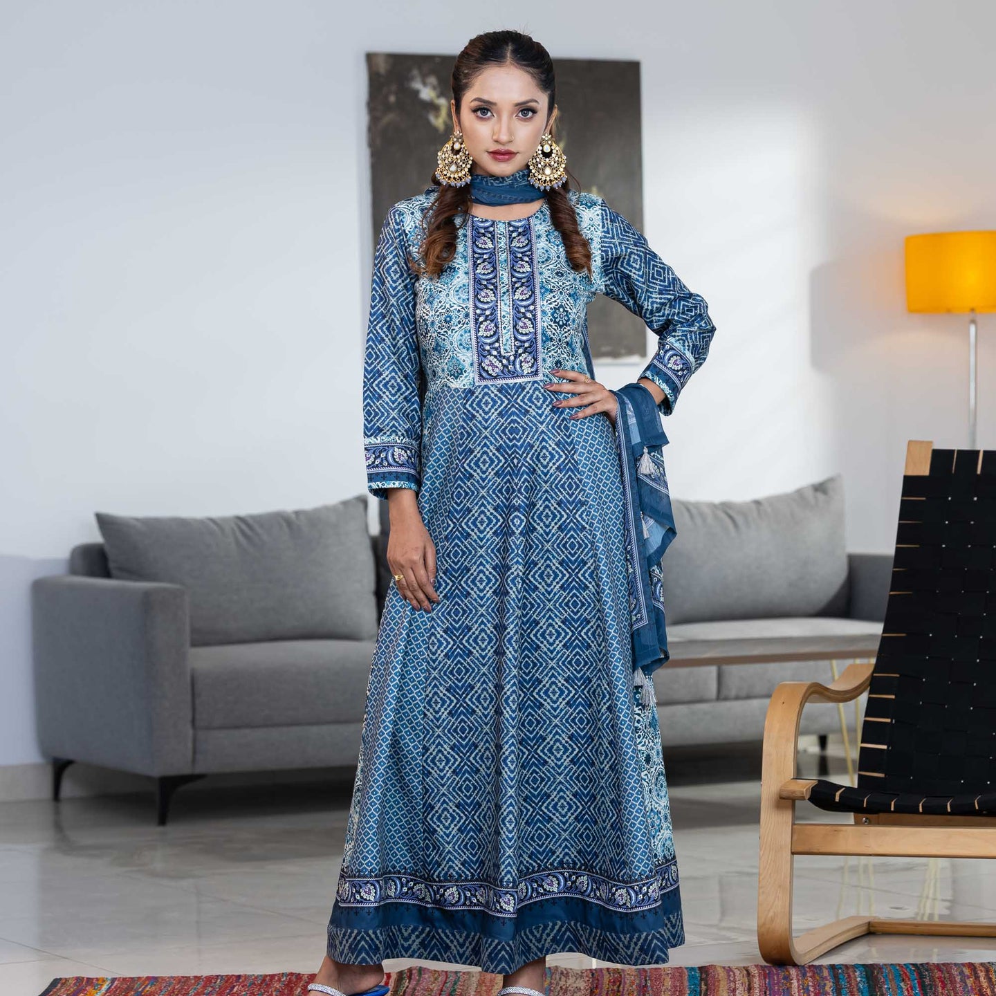 Womens Blue Ethnic 3-Piece Set