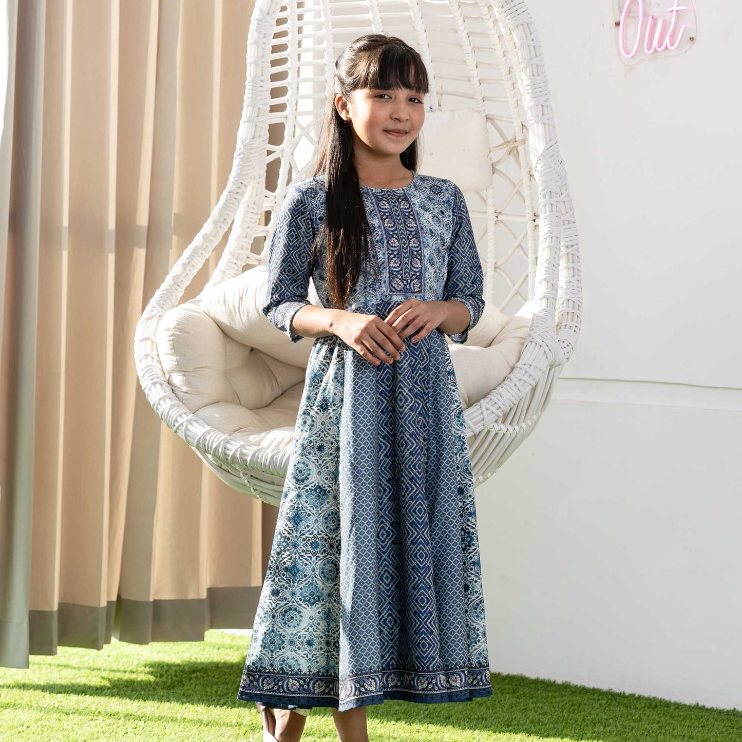 Girls Frock-Bluish Grey